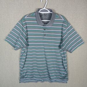 Adidas Climacool Polo Shirt XL Striped Gray Green Golf Short Sleeve Performance